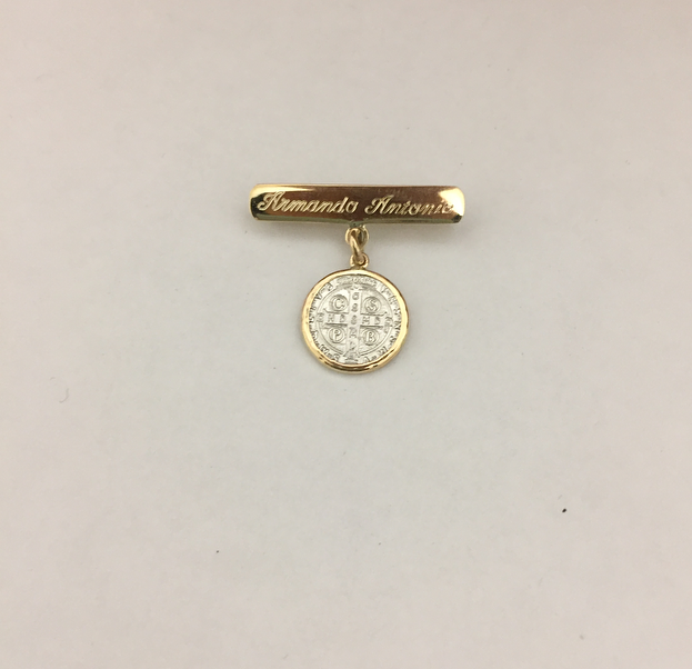 Medalla biselada San Benito #0 con barra de plata u oro