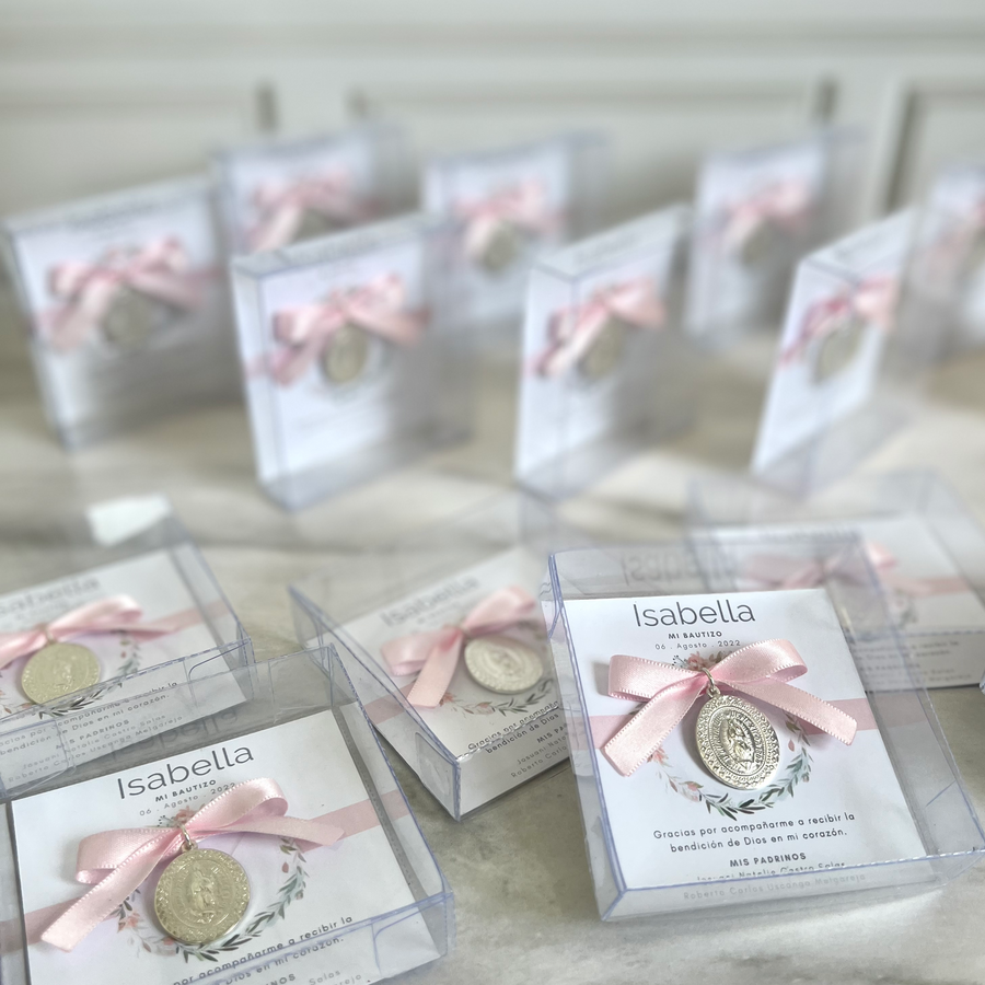 Medalla bolo chica en caja Virgen de Guadalupe medalla plana Paquete de 10