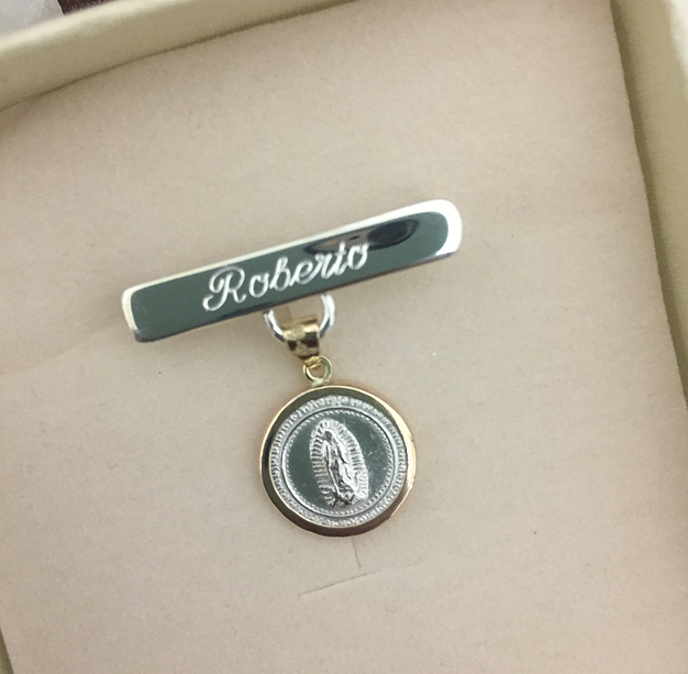 Medalla biselada Virgen de Guadalupe #0 con barra de plata