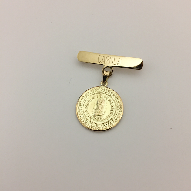 Medalla Virgen de Guadalupe Chica redonda oro 14k con barra