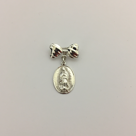 Medalla con moño de plata Virgen de Guadalupe Mini oval