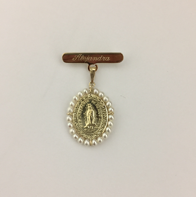 Medalla Virgen de Guadalupe Chica ovalada oro 14k con barra