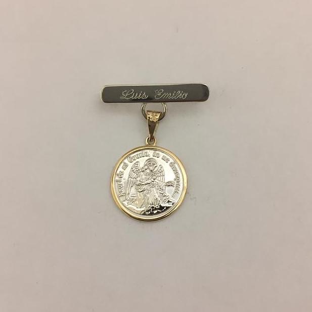 Medalla biselada Ángel de la Guarda Chica con barra de plata