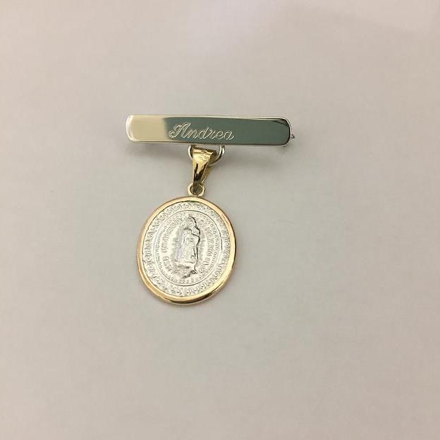 Medalla biselada Virgen de Guadalupe Mini con barra de plata