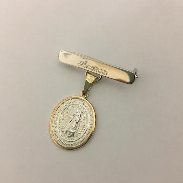 Medalla biselada Virgen de Guadalupe Mini con barra de plata