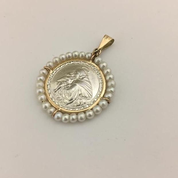 Medalla biselada San Antonio Chica con barra de plata con o sin perlas