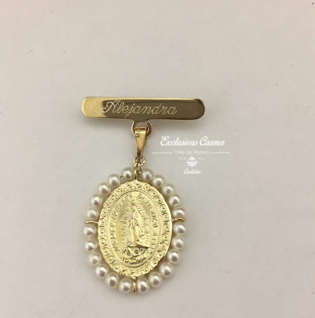 Medalla Virgen de Guadalupe Chica ovalada oro 14k con barra
